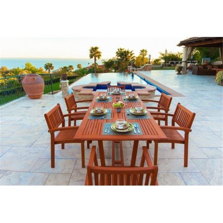 DROPSHIP VENDOR GROUP DropshipVendorGroup V232SET5 Malibu Eco-Friendly 7-Piece Wood Outdoor Dining Set With Rectangular Extension Table And Stacking Chairs V232SET5